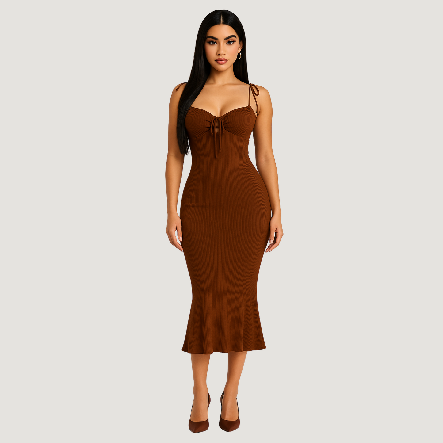 Hawaii Brown Midi Dress.