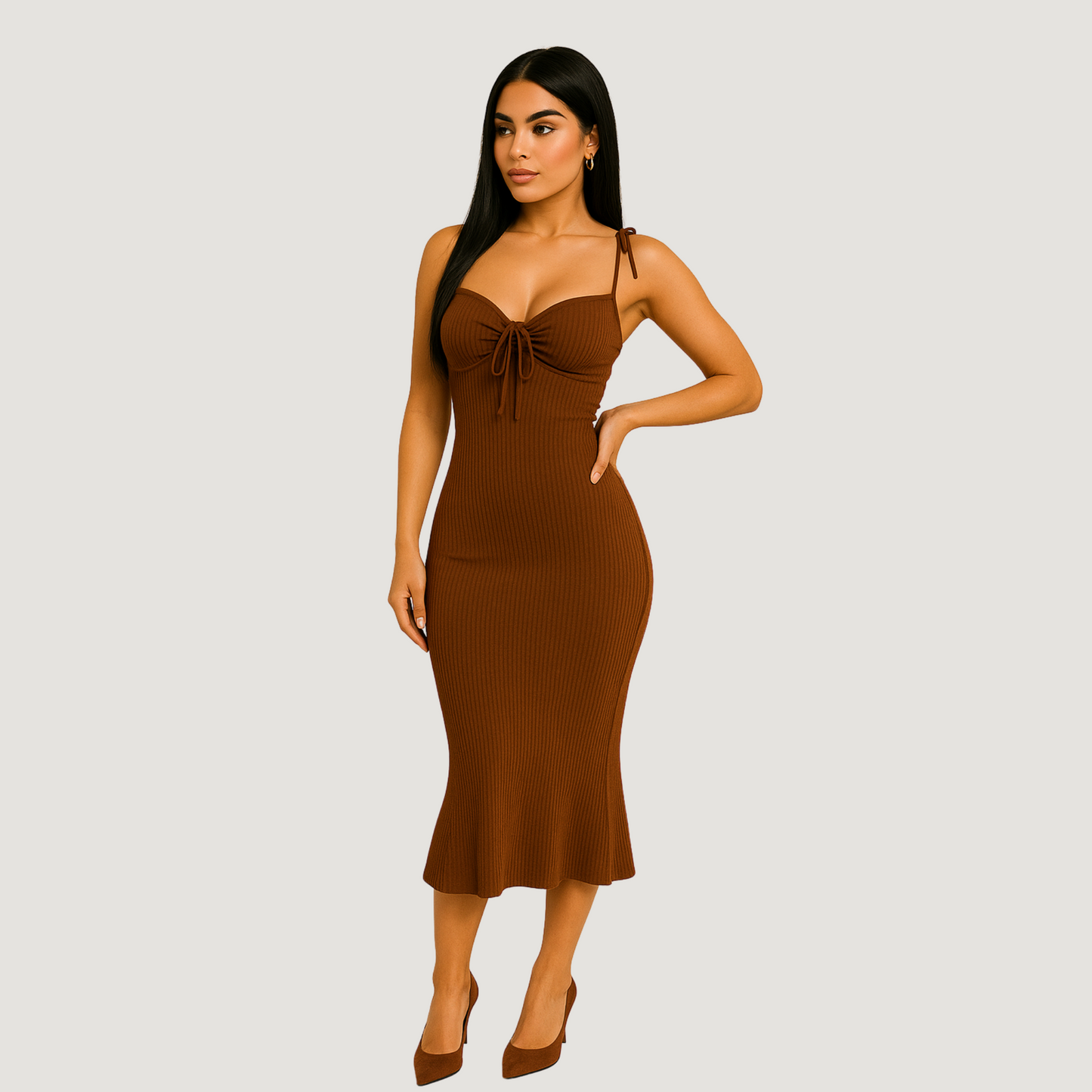 Hawaii Brown Midi Dress.